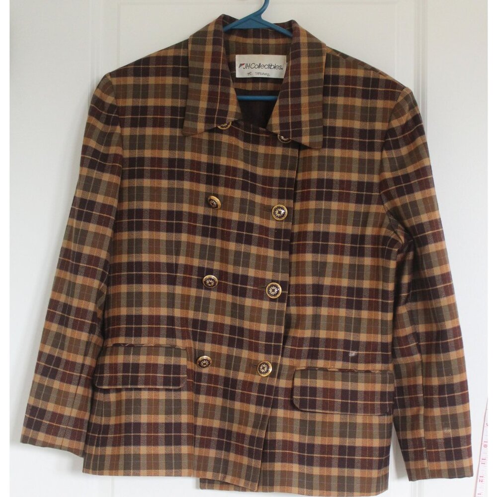 Vintage Double Breasted Plaid Wool Cropped Blazer Jacket Designer Aesthetic 8